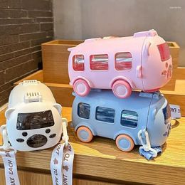 Water Bottles 500ml Cute Bear Portable Bottle With Shoulder Strap Kid Car Straw Cup Bus Shape Children's Drinking