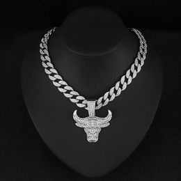 fashion animal bull head pendant hip hop street rap style full diamond 15mm watch buckle Jewellery cuban chain designers create holiday gift accessories