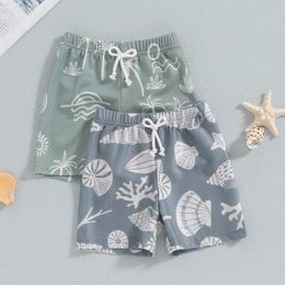 Shorts Baby swimming pants shell printed elastic waist swimming shorts casual swimsuits childrens swimsuits d240510
