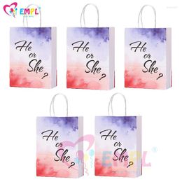 Gift Wrap Gender Reveal Party Kraft Paper Bags With Handle 5pcs He Or She Candy Favor Baby Shower Kids Birthday