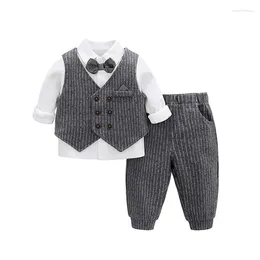 Clothing Sets Boys Suits Gentleman Tuxedo Bow Tie Shirt Suit Vest Pants 3 Pcs Chic Toddler Baby Clothes Outfit For Baptism Birthday