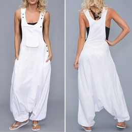 Women Summer Loose Thin Jumpsuits Harem Pants Wide Leg Pants Sleeveless Pockets Bib Jumpsuit Siamese Trousers Large Size S-5XL 240511