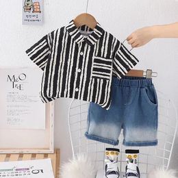 Clothing Sets Toddler Boy Outfits Summer Baby Boys Clothes 3 Years Vertical Striped Short Sleeve Shirts Shorts Two Piece For