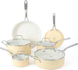 Cookware Sets Lockton Premium Nonstick PFA Free Ceramic Interior 10 Piece Enamel Heavy Gauge Aluminium Pots And Pans Set