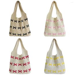 Shoulder Bags Women Crochet Bag Large Capacity Bow Pattern Aesthetics Handbag Multifunctional Knitted Shopping For Outdoor Travel