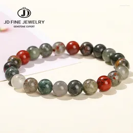 Strand JD Natural Africa Blood Jasper Stone Beaded Bracelet Women Men Vintage Charm Energy Healing Single Circle Stretch Bangles Gift