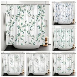 Shower Curtains Green Leaves Watercolour Leaf Pattern Home Bathroom Decor Waterproof Polyester Fabric Curtain With Hooks