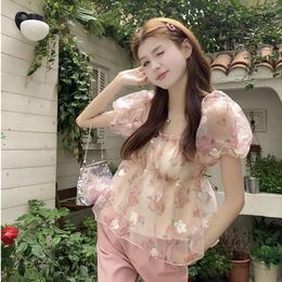 Women's Blouses Floral Slash Neck Women Summer Backless Temperament Slim Fashion Sweet Casual Holiday Streetwear Female Korean Style