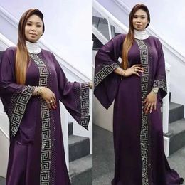 Ethnic Clothing Elegant and Fashionable Purple African Dress Flare Slave Diamond Islamic Clothing Abaya Muslim Robe Long Dress Party Dress Vestidos T240510