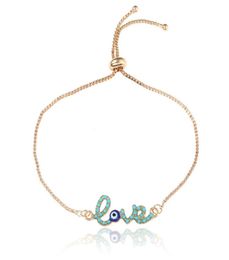 Charm Bracelets Simple Love Design Turkish Gold Chain Bracelet Crstal Blue Eye For Women Girls Dubai9746578