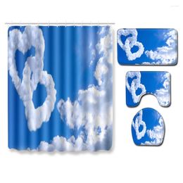 Shower Curtains Blue Sky White Cloud Alphabet Landscape Curtain Set Bathroom Non-slip Mat Toilet Seat Bath Decoration