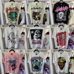 Y2K Trendy Brand White Top Pure Cotton American Cartoon Printed T-shirt High Street Fashion Casual Oversized Short-sleeved Men 240115