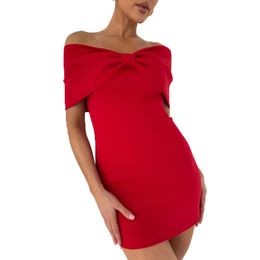 Designerkleider für Frauen formelles Kleid Abschluss von der Schulter geklopften Kurzarm Hinterdess Mini Kleid Ployester Bows S XL Vestidos Kleid Rock Vestido