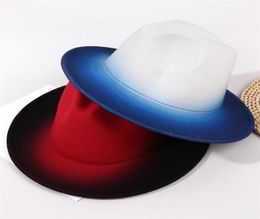Gradient Felt Fedora Hat for Women Men Fedoras Bulk Formal Top Hats Woman Man Wide Brim Jazz Panama Cap Female Male Fashion Party 8782780