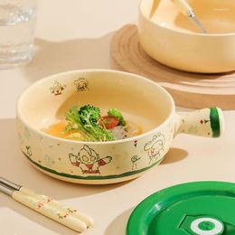 Bowls Korean Ins Style Instant Noodles Bowl Household Salad Baked Rice Cream Coloured Tableware Ceramic Handle Tablewar