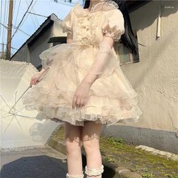 Party Dresses Japanese Sweet Fairy Lolita OP Dress Women Mesh Elegant Princess Female Bow Puff Sleeve Evening Summer 2024