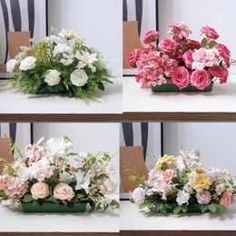 Decorative Flowers Rose Greenery Leaf Wedding Artificial Flower Row Party Event Stage Road Lead Banquet Ground Arrangement Decoration Props