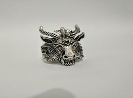 Retro Sheep Goat Horn Head Finger Ring Satan Worship Baphomet Aries Zodiac Wicca Star For Men Boy Gift Punk Biker Animal Jewelry899015298