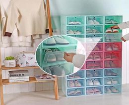 6Pcs Plastic Shoe Box Stackable Foldable Shoe Organizer Drawer Storage Case with Flipping Clear Door Ladies Men 335x235x13cm LJ2461207003