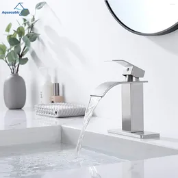 Bathroom Sink Faucets Aquacubic Waterfall Basin Faucet &Cold Water Mixer Vanity Deck Tap Mounted Washbasin Cupu Standard