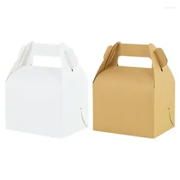 Gift Wrap 5pcs Kraft Paper Cake Packing Boxes With Handle White Portable Food Dessert Candy Box Wedding Birthday Party Supplies