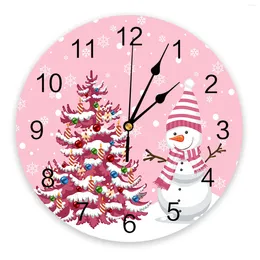 Wall Clocks Christmas Winter Snowman Pink Bedroom Clock Large Modern Kitchen Dinning Round Watches Living Room Home Decor