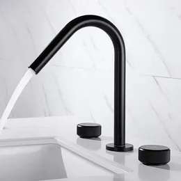 Bathroom Sink Faucets Basin Brass Faucet Black Taps Luxury And Cold Mixer Shower Room Three Holes