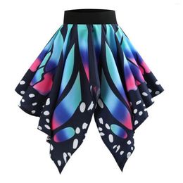 Skirts Gothic Women Butterfly Print Irregularity Skirt Retro Punk Carnival A-line Pleat High Waist Cosplay Party Costume Faldas