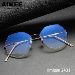 Sunglasses Frames Denmark Brand Titanium Glasses Frame Men Polygon Rimless Prescription Eyeglasses Women Myopia Blue Light Frameless