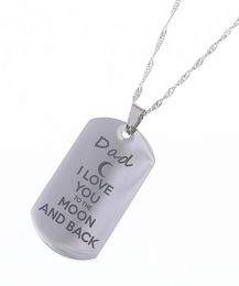 Stainless Steel Pendant Necklace " I Love You To The Moon and Back "Dog Necklace Military Mens Jewelry Family Gift6543497