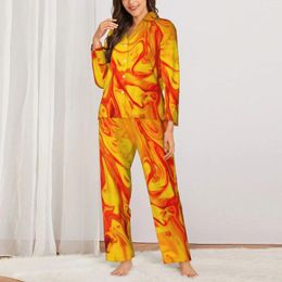 Home Clothing Marble Fire Pyjama Sets Spring Abstract Print Fashion Bedroom Sleepwear Womens 2 Piece Vintage Oversized Custom Nightwear Gift