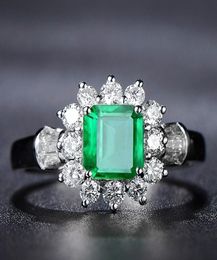 Wong Rain Vintage 100 925 Sterling Silver Emerald Gemstone Wedding Engagement Diamonds White Gold Ring Fine Jewellery Whole 2018621542