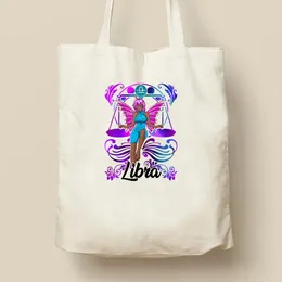 Storage Bags Women Shopper Bag Libra Printed Kawaii High Quality Shopping Canvas Girl Handbag Tote Shoulder Lady