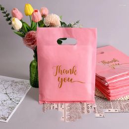 Gift Wrap 100Pcs Black White Pink Thank You Bag Birthday Party Wedding Portable Packaging Plastic With Handle Business Suppl