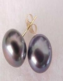 89 mm Tahitian Black Pearl Stud Earrings 14k GOLDbox01239734929