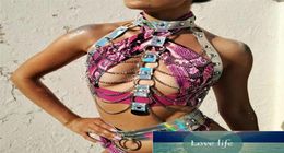 Fashion Holographic Two Piece Set Body Harness Sexy Metal Chains Top Waist Bondage Belt Party Night Club Rave Festival Outfits Fac9264974