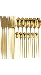 24Pcs Gold Dinnerware Set Mirror Cutlery Tableware 304 Stainless Steel Flatware Western Silverware Kitchen Dinner Knife Spoon Fork9098215