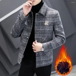 Men's Jackets Fall Winter Men Jacket Turn-down Collar Single-breasted Long Sleeve Patchwork Letter Embroidery Cardigan Mid Length Coat