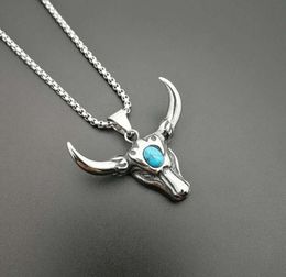 Pendant Necklaces Punk Retro Stainless Steel Turquoises Tau Bull Head Pendants For Men Rock Jewelry Drop4685104