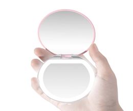 LED Light Mini Makeup Mirror Compact Pocket Face Lip Cosmetic Mirror Travel Portable Lighting Mirror 3X Magnifying Foldable4032769