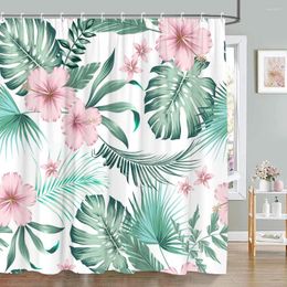 Shower Curtains Greenery Palm Leaf Curtain Tropical Plant Flower Watercolour Modern Landscape Jungle Polyester Bathroom Decor Set