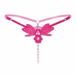 Luxury high quality embroidered butterfly open crotch beading lady women G-string triangle short pants lady underwear Thong Panties Sexy Briefs lady underpants