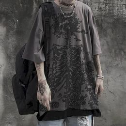 Oversized Tshirt Men 2023 Summer Tshirts Dark High Street Gothic Print Skull Cotton Short Sleeve Tee Harajuku T Shirt for 240506