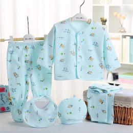 Clothing Sets 5PCS Born Baby Cotton Infant Boy Girl Print Long Sleeve T-Shirt Pant Hats Suit Toddler Clothes 0-3M