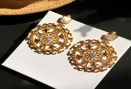 New Big Design Gold Colour Jewellery Big Flower Vitage Earrings Flower Earrings Luck Clover Design Wedding Party Stud1071988