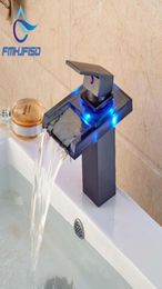 Whole Whole And Retail 3 LED Colour Changing Waterfall Bathroom Faucet Vanity Sink Mixer Tap Oil Rubbed Bronze Faucets5996913