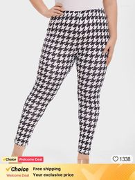 Women's Pants Plus Sized Clothing Houndstooth Print Summer Spring Leggings High Elastic Waist Skinny Pencil Female Capri