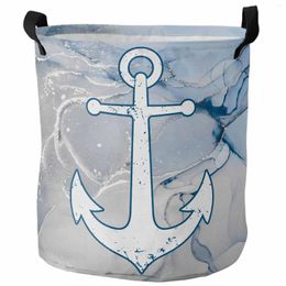 Laundry Bags Retro Abstract Paint Boat Anchor Pink Blue Fluid Art Foldable Basket Kid's Toy Organiser Waterproof Storage Baskets