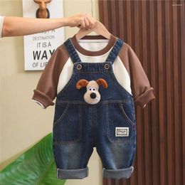 Clothing Sets Spring Valentines Outfit For Baby Boy Clothes 1 To 2 Years Cartoon Patchwork Long Sleeve T-shirts And Denim Overalls Boys Suit