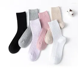 Women Socks 1 Lot 5 Pairs Spring Cotton Solid Colour Black White Medium-tube For Winter Versatile Durable Sport Dress Hose